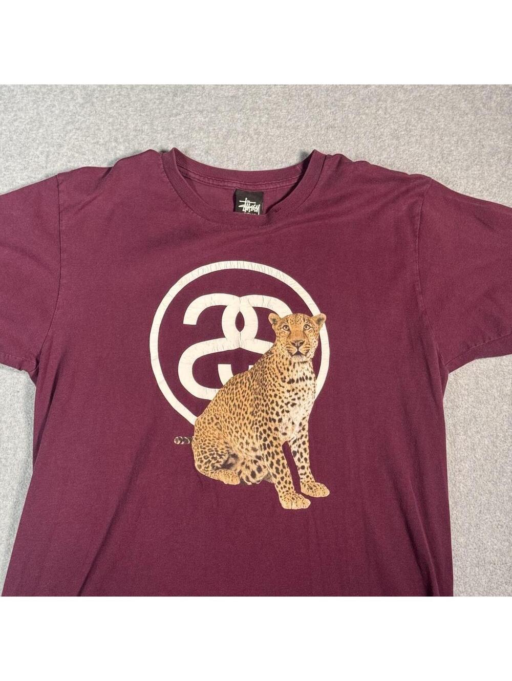 Dark red Stussy cheetah logo Tee